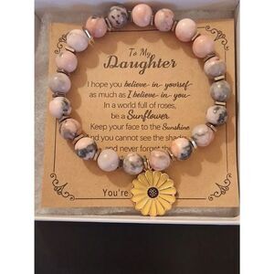 Hyasfey Natural Stone Sunflower Inspirational To My Daughter Bracelet With Card